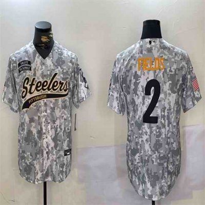 Men's Pittsburgh Steelers #2 Justin Fields 2024 Arctic Camo Salute to Service Stitched Baseball Jersey