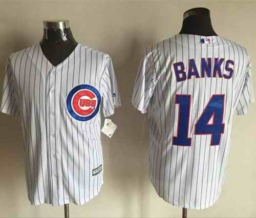 Cubs #14 Ernie Banks White Strip New Cool Base Stitched MLB Jersey