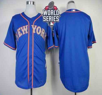 Mets Blank Blue Alternate Road Cool Base W/2015 World Series Patch Stitched MLB Jersey