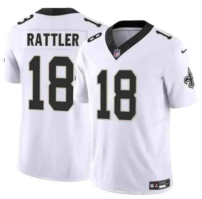 Men's New Orleans Saints #18 Spencer Rattler White F.U.S.E Vapor Limited Stitched Football Jersey