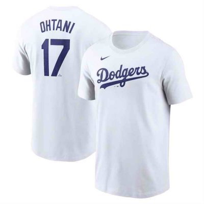 Men's Los Angeles Dodgers #17 Shohei Ohtani White 2024 Fuse Name & Number T-Shirt