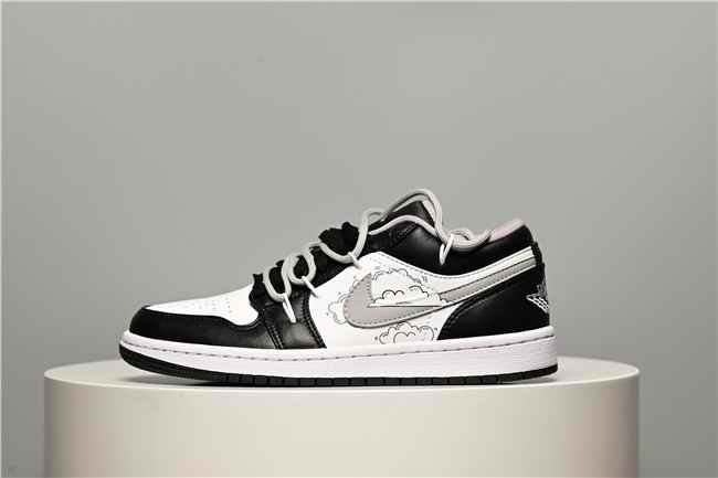 Men's Running Weapon Air Jordan 1 Low Black/White/Grey Shoes 0553