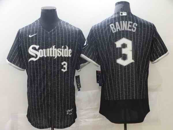 Men's Chicago White Sox #3 Harold Baines 2021 Black City Connect Flex Base Stitched Jersey