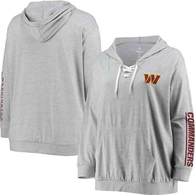 Women's Washington Commanders Heathered Gray  Lace-Up Pullover Hoodie