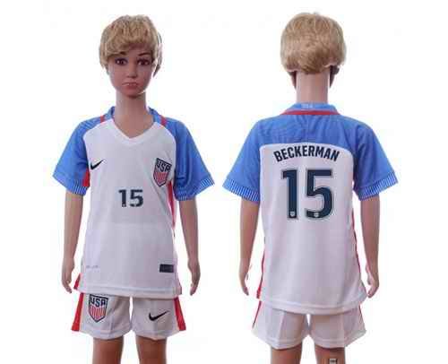 USA #15 Beckerman Home Kid Soccer Country Jersey