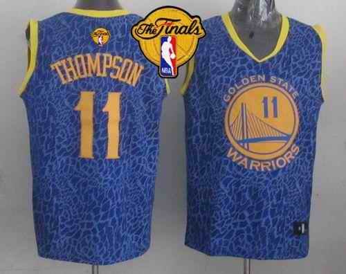 Warriors #11 Klay Thompson Blue Crazy Light The Finals Patch Stitched NBA Jersey