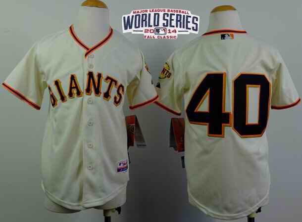 Giants #40 Madison Bumgarner Cream W/2014 World Series Patch Stitched Youth MLB Jersey