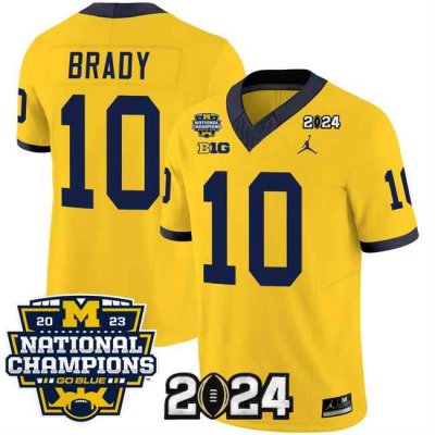 Men's Michigan Wolverines #10 Tom Brady Yellow 2024 F.U.S.E. With 2023 National Champions Patch Stitched Jersey