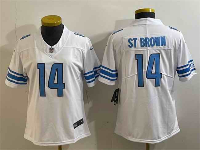 Women's Detroit Lions #14 Amon-Ra St. Brown White Vapor Limited Stitched Football Jersey(Run Smaller)