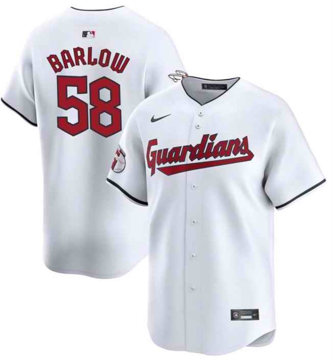 Men's Cleveland Guardians #58 Scott Barlow White Home Limited Stitched Baseball Jersey