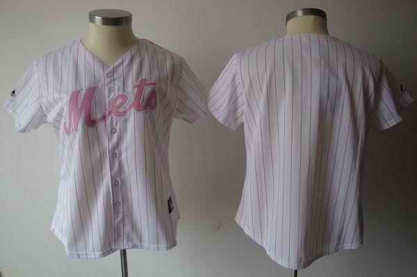 Mets Blank White Pink Strip Women's Fashion Stitched MLB Jersey