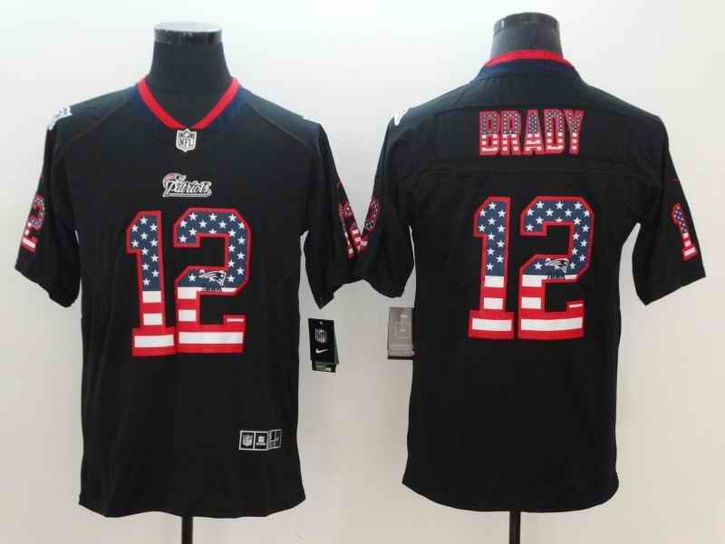 Men's New England Patriots #12 Tom Brady Black 2018 USA Flag Color Rush Limited Fashion NFL Stitched Jersey