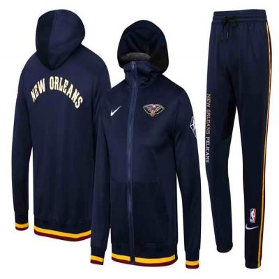 Men's New Orleans Pelicans 75th Anniversary Navy Performance Showtime Full-Zip Hoodie Jacket And Pants   Suit