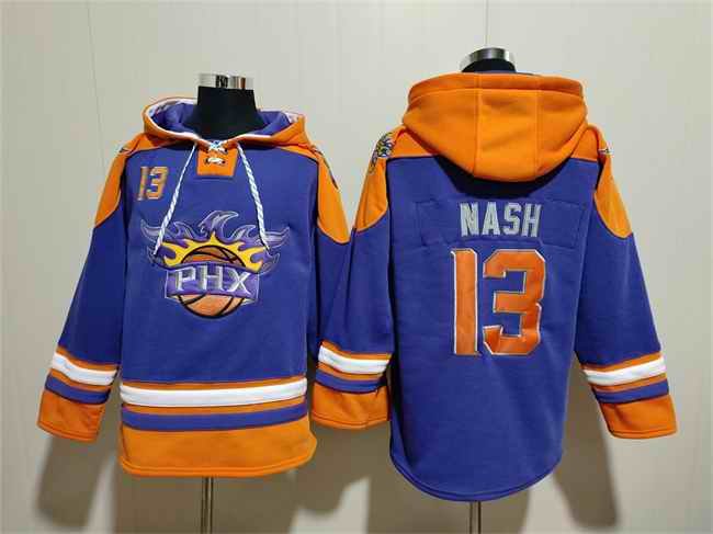 Men's Phoenix Suns #13 Steve Nash Purple Ageless Must-Have Lace-Up Pullover Hoodie