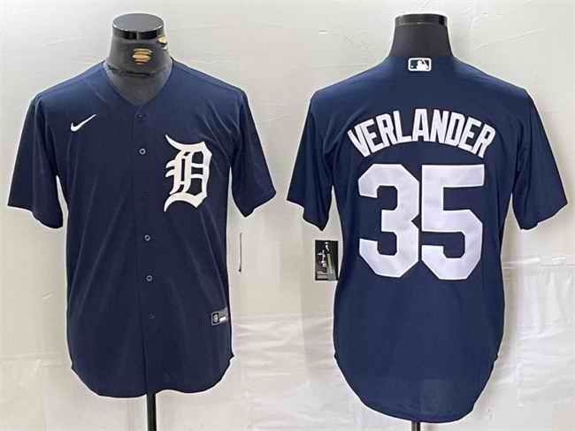 Men's Detroit Tigers #35 Justin Verlander Navy Cool Base Stitched Baseball Jersey