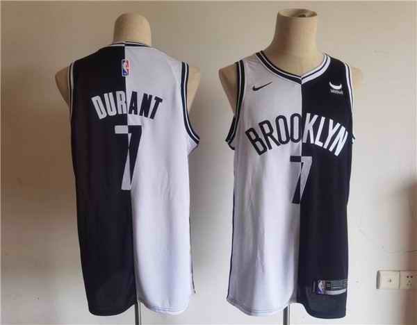 Men's Brooklyn Nets #7 Kevin Durant Black/White Split Stitched Basketball Jersey