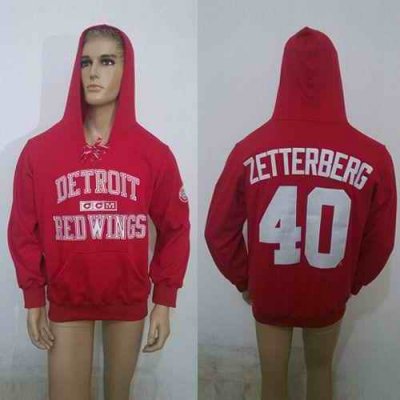 CCM Detroit Red Wings #40 Henrik Zetterberg Red Lace Up Hoodie