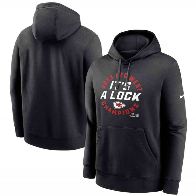 Men's Kansas City Chiefs Black 2023 AFC West Division Champions Locker Room Trophy Collection Pullover Hoodie