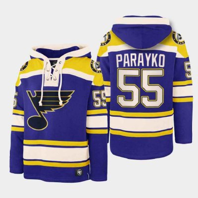 Men's St. Louis Blues #55 Colton Parayko Blue Ageless Must-Have Lace-Up Pullover Hoodie