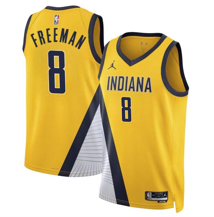 Men's Indiana Pacers #8 Enrique Freeman Yelllow 2024 Draft Statement Edition Stitched Basketball Jersey