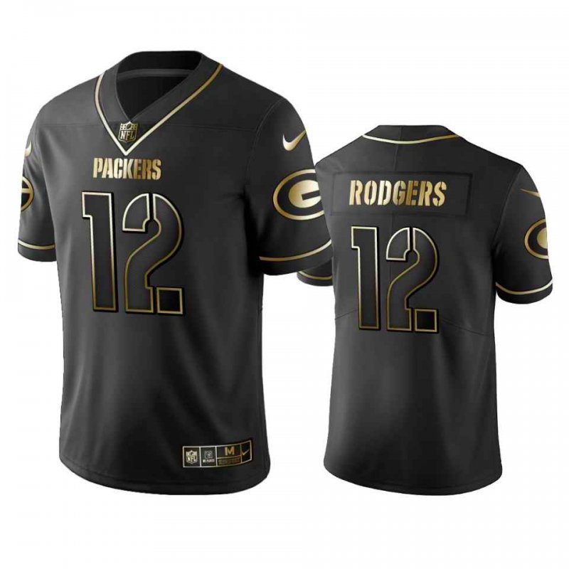 Men's Green Bay Packers #12 Aaron Rodgers Black 2019 Golden Edition Limited Stitched NFL Jersey