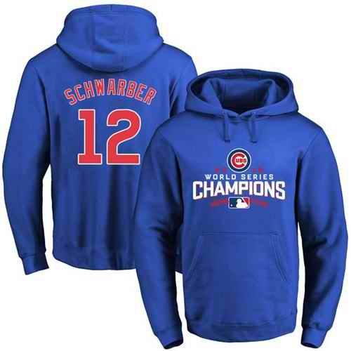 Cubs #12 Kyle Schwarber Blue 2016 World Series Champions Pullover MLB Hoodie