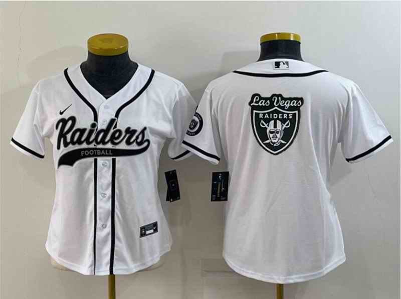 Women's Las Vegas Raiders White Team Big Logo With Patch Cool Base Stitched Baseball Jersey(Run Small)