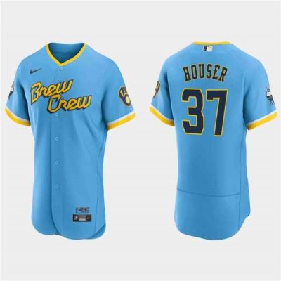 Men's Milwaukee Brewers #37 Adrian Houser Powder Blue 2022 City Connect Flex Base Stitched MLB Jersey