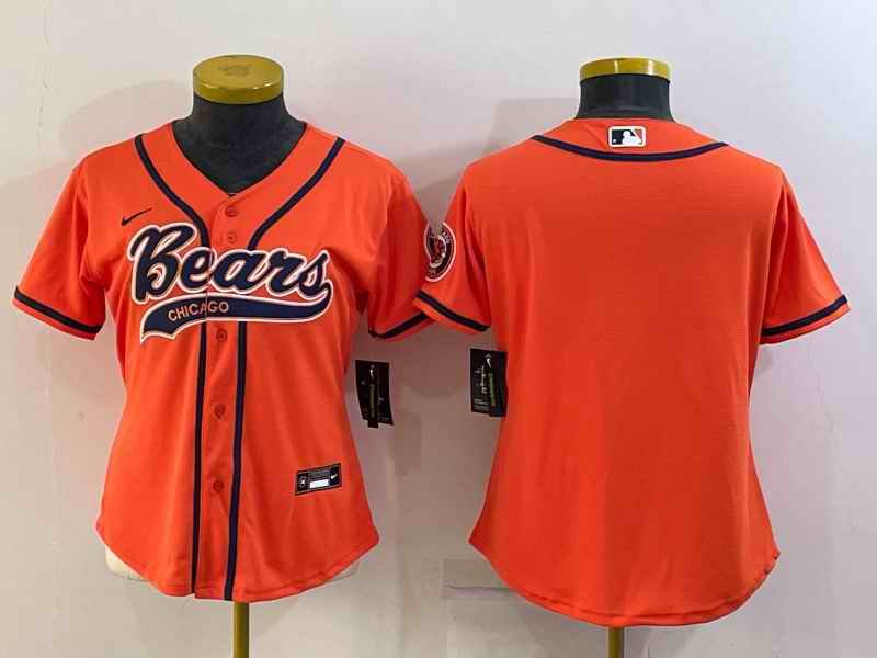 Women's Chicago Bears Blank Orange With Patch Cool Base Stitched Baseball Jersey(Run Small)