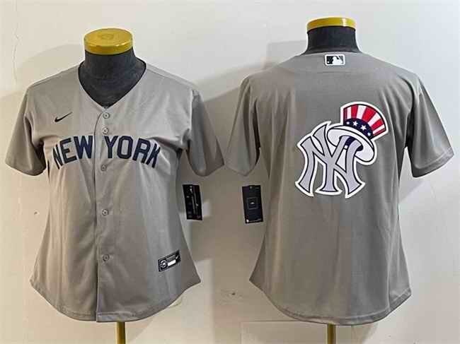 Youth New York Yankees Gray Team Big Logo Cool Base Stitched Baseball Jersey