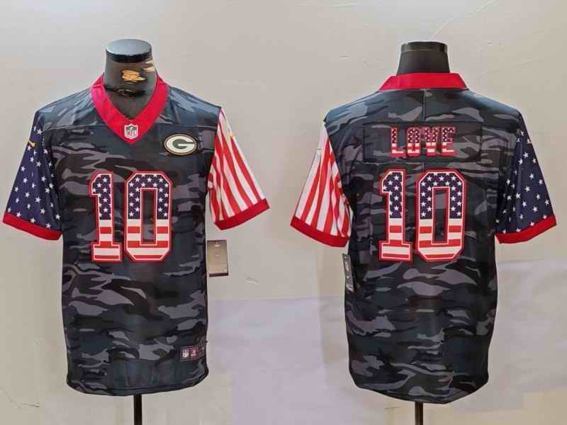 Men's Green Bay Packers  #10 Jordan Love Camo USA Flag Limited Stitched Football Jersey