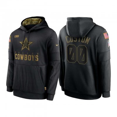 Men's Dallas Cowboys Customized 2020 Black Salute To Service Sideline Performance Pullover Hoodie