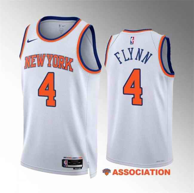 Men's New Yok Knicks #4 Malachi Flynn White Association Edition Stitched Basketball Jersey