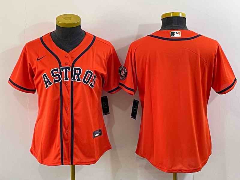 Women's Houston Astros Orange With Patch Cool Base Stitched Baseball Jersey(Run Small)