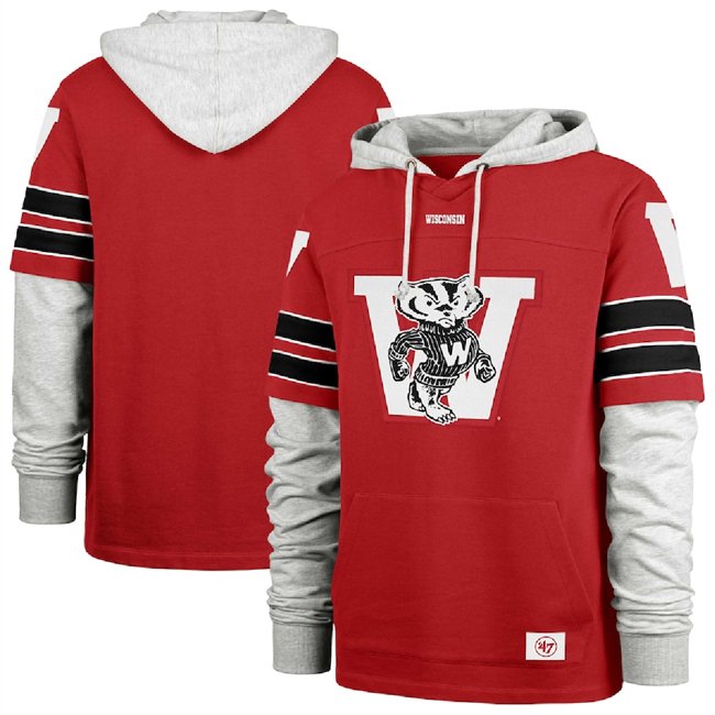 Men's Wisconsin Badgers Red 2024 '47 Blitz Cornerback Lacer Pullover Hoodie