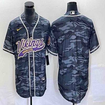 Men's Minnesota Vikings Blank Grey Camo Cool Base Stitched Baseball Jersey