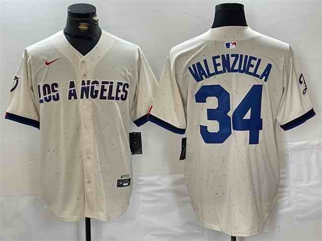 Men's Los Angeles Dodgers #34 Toro Valenzuela Cream Stitched Baseball Jersey