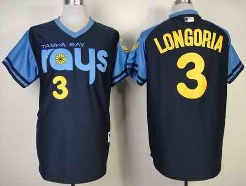 Rays #3 Evan Longoria Dark Blue 1970's Turn Back The Clock Stitched MLB Jersey