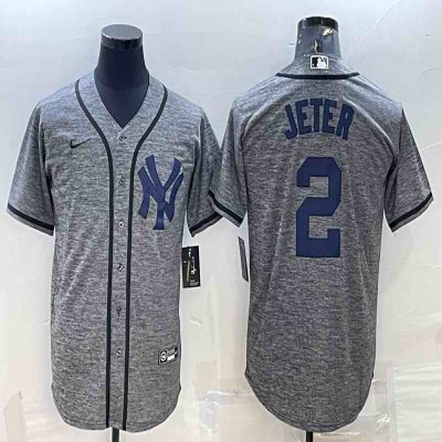 Men's New York Yankees #2 Derek Jeter Grey Cool Base Stitched Jersey