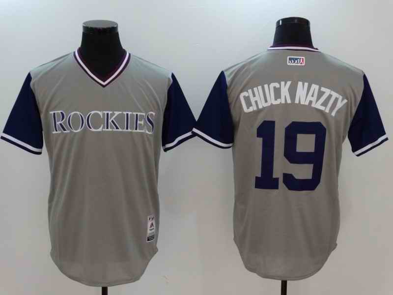 Men's Colorado Rockies #19 Charlie Blackmon Chuck Nazty Grey Stitched Jersey