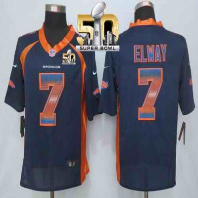 Nike Broncos #7 John Elway Navy Blue Alternate Super Bowl 50 Men's Stitched NFL Limited Strobe Jersey