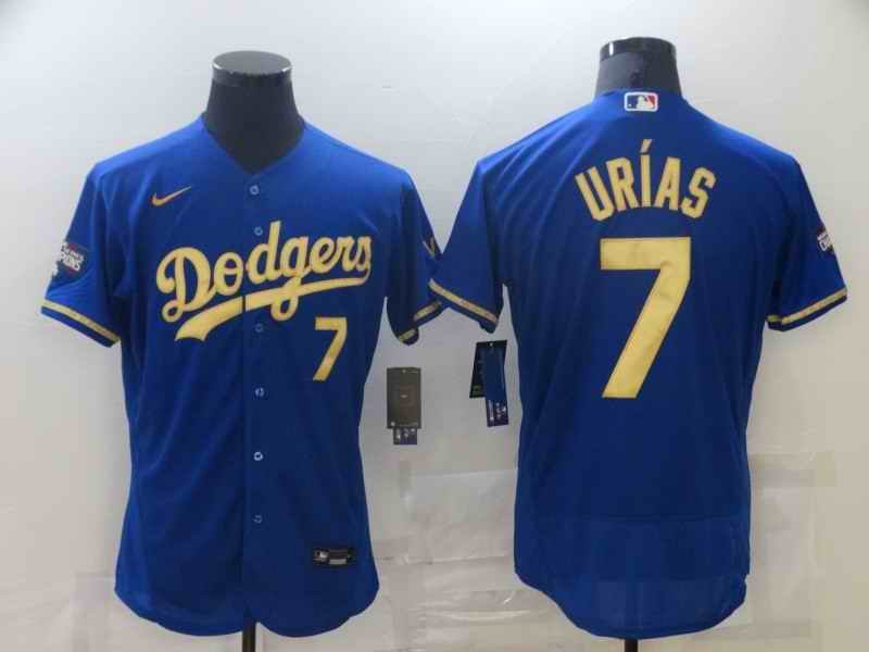 Men's Los Angeles Dodgers #7 Julio Urias Blue Gold 2020 World Series Flex Base Stitched Jersey