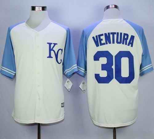 Royals #30 Yordano Ventura Cream Exclusive Vintage Stitched MLB Jersey