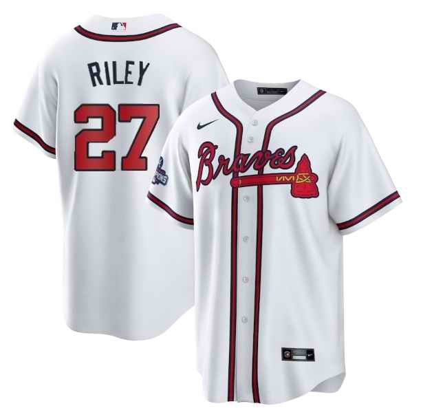 Toddlers Atlanta Braves #27 Austin Riley 2021 White World Series Champions Cool Base Stitched Baseball Jersey