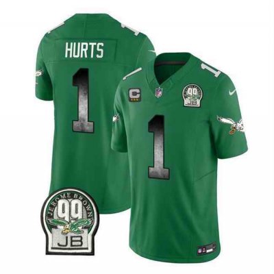 Men's Philadelphia Eagles #1 Jalen Hurts Green 2023 F.U.S.E. With 3-star C Patch Throwback Vapor Untouchable Limited Stitched Football Jersey