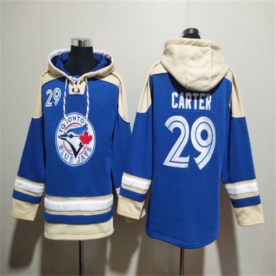 Men's Toronto Blue Jays #29 Joe Carter Royal Ageless Must-Have Lace-Up Pullover Hoodie