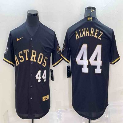 Men's Houston Astros #44 Yordan Alvarez Black Gold 2022 World Series Stitched Baseball Jersey