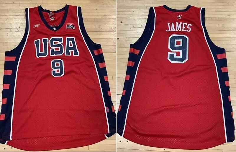 Men's USA Basketball #9 Lebron James Red Stitched Basketball Jersey