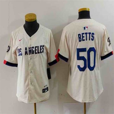 Women's Los Angeles Dodgers #50 Mookie Betts Cream Stitched Jersey(Run Small)