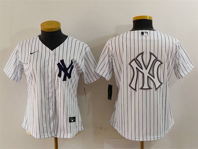 Women's New York Yankees White Team Big Logo Cool Base Stitched Jersey(Run Small)